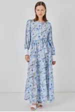 Robe longue ceinturée pour femme 2584 - Bleue