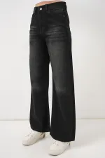 Kadın Bol Paça Yüksek Bel Palazzo Kot Pantolon 6656 - Siyah