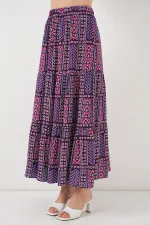 Women's Patterned Long Skirt 8053 - Purple