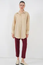 Women's Striped Long Shirt Tunic 5963 - Beige