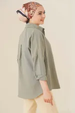 103901 Oversize Basic Tesettür Gömlek - Haki