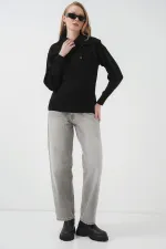 15921 Wide Collar Knitwear Sweater - Black