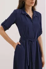 Robe-chemise bleu marine ceinturée pour femme 2442