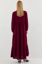 1627 Collar-Tie Hijab Dress - D. Burgundy