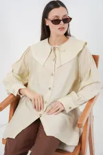 Tunique longue à col montant pour femme 5967 - Écru