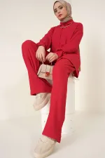T5858 Knitted Hijab Two-Piece Set - Red T5858 Knitted Hijab Two-Piece Set - Red