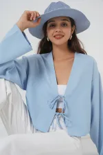 Kimono en lin noué sur le devant 960 - Bleu