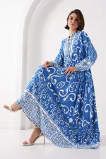Robe hijab à motifs authentiques 2423 - B. İndigo