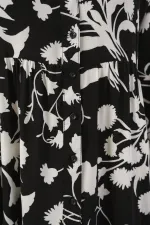 Kadın Desenli Uzun Tesettür Elbise 2585 - Siyah - Beyaz 1