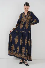 Robe hijab bleu marine à motifs dorés 2423