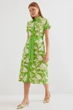 2455 Patterned Shirt Dress - Green