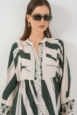 Kadın Desenli Uzun Tesettür Elbise 2585 - A. Zümrüt Yeşili