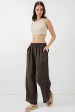 Kadın Beli Lastikli Bol Paça Pantolon 30087 - A.Kahve