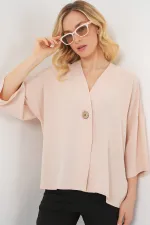 Kadın Kısa Kol Oversize Kimono 5969 - Krem