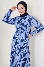 Robe hijab à motifs 2145 - Bleu marine clair