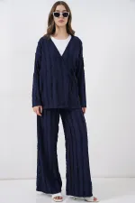 Kadın Örme Kimono Pantolon İkili Takım 30067 - Lacivert