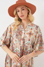 Women's Patterned Short-Sleeve Dress 2562 - Brown