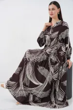 Robe longue hijab à motifs pour femme 2585 - Marron foncé