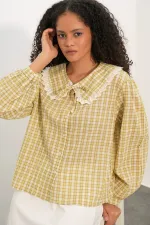 Women's Dandel Collar Plaid Shirt 20387 - Yellow