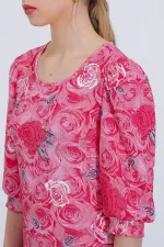 Robe midi pour femme à motif grenade et rose 2477