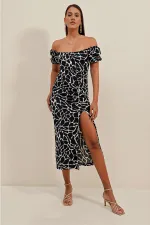 2396 Slit Summer Knitted Dress - Light Black