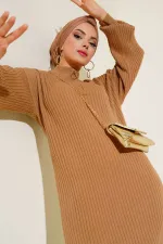 15900 Full Length Hijab Knit Dress - Tan
