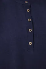 6678 Ensemble deux pièces tunique et pantalon en lin - Bleu marine