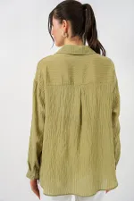 Kadın Uzun Oversize Gömlek 20320 - Çağla