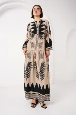 2423 Authentic Patterned Hijab Dress - C. Mink