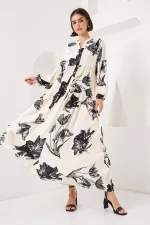 Robe hijab à motifs authentiques 2423 - Crème foncée