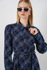 Kadın Boydan Düğmeli Uzun Tesettür Elbise 2588 - Lacivert