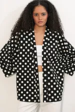 Women's Knitted Polka Dot Kimono 5996 - Black