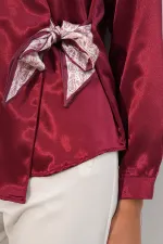 Kadın Kruvaze Saten Gömlek 20386 - Bordo