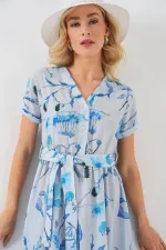 Women's Patterned Short Sleeve Dress 2558 - Blue