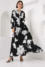 2423 Authentic Patterned Hijab Dress - J. Black