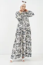 2423 Authentic Patterned Hijab Dress - V. Anthracite