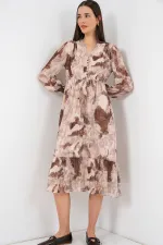 Robe en mousseline à motifs 2137 - Beige foncé