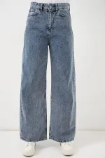 Women's Wide Leg High Waist Palazzo Jeans 6656 - Blue