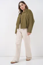 Women's Oversize Short Jacket 0732 - Khaki Women's Oversize Short Jacket 0732 - Khaki