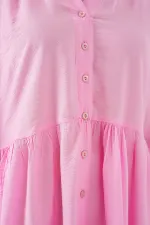 Women's Buttoned Short Sleeve Dress 2559 - Pink