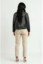 Kadın Kemer Detaylı Deri Ceket 1056 - Siyah
