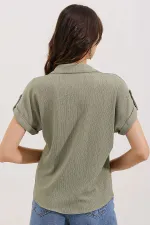 20187 Short Sleeve Oversize Knitted Shirt - Çağla