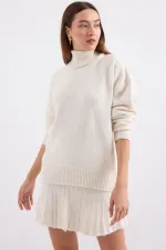 15891 Kazak Etek Triko İkili Takım - Ekru