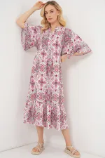 Kadın Desenli Kısa Kol Elbise 2562 - Kırmızı