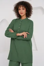 6678 Linen Tunic Trousers Two-Piece Suit - Emerald Green