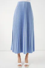Jupe plissée aspect cuir 8009 - Bleue