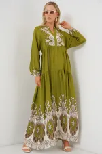 Robe hijab à motifs authentiques 2423 - Vert amande