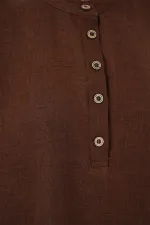 6678 Linen Tunic Trousers Two Piece Suit - Brown