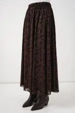 Kadın Desenli Astarlı Etek 8075 - Kahverengi