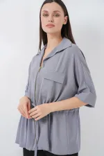 Fermuarlı Kadın Gömlek 0721 - Gri
